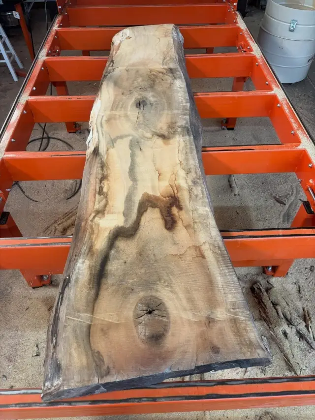 Poplar slab on the orange mill bed.